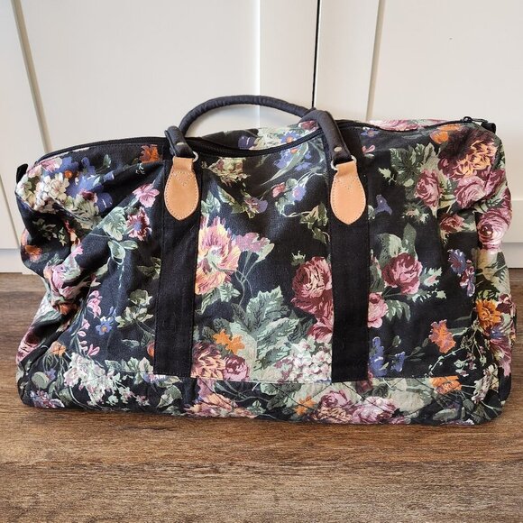 Vintage 90's floral overnight Boho Canvas duffel bag - Picture 1 of 7